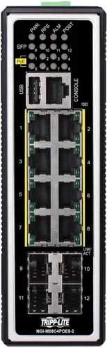 Vista 7 de Tripp Lite Conmutador Ethernet Gigabit PoE+ administrado industrial de 8 puertos de capa 2, puertos RJ45 de 10/100/1000 Mbps, montaje DIN