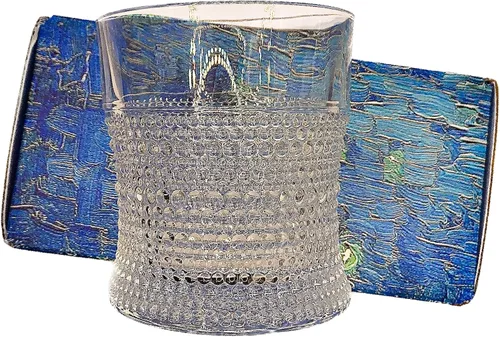 Vista 6 de ALEXIR Vasos de whisky - Juego de 2 vasos de alta calidad para los amantes del arte, cristalería de la serie Van Gogh como una pieza de arte