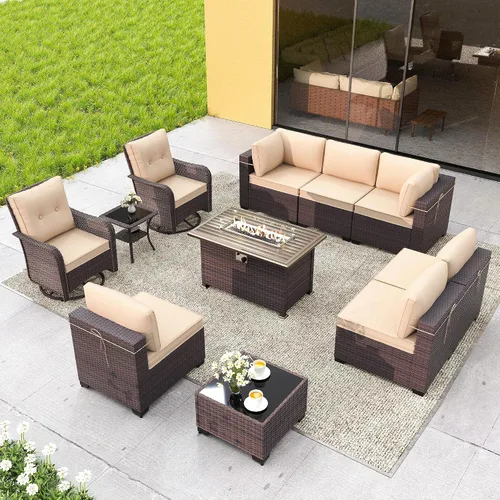 Vista 33 de Gotland Juego de muebles de patio de 6 piezas con 1 mesa auxiliar, 5 plazas de ratán seccional para exteriores con reposabrazos anchos de 29.5 Gris