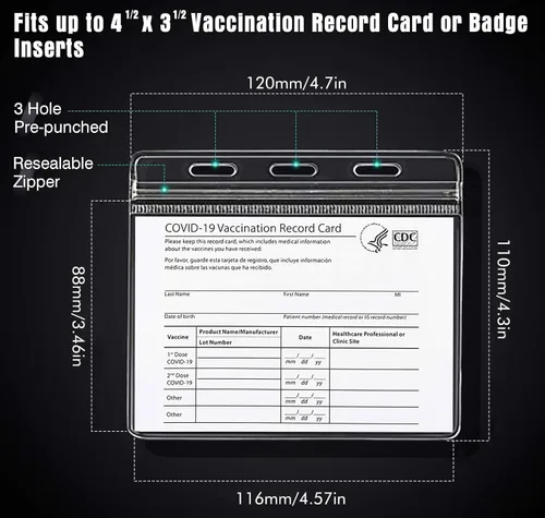 Vista 2 de Portatarjetas de vacunación de los CDC, impermeable, sellable, de plástico transparente, horizontal, para tarjetas de identificación horizontales