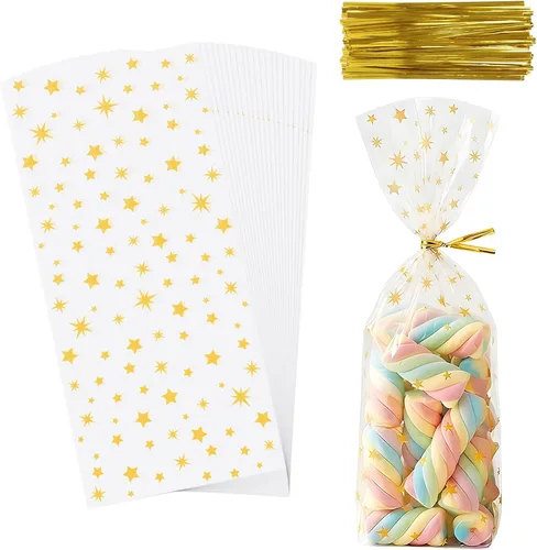 Vista 15 de CCINEE Bolsas de celofán de Navidad, bolsas de golosinas surtidas de Navidad con lazos torcidos, bolsas de galletas de caramelo para suministros