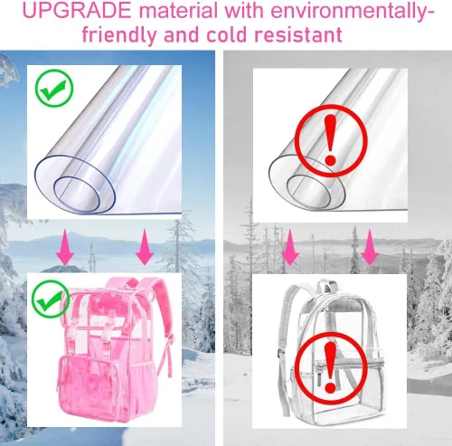 Vista 6 de Mochila transparente, resistente bolsa de libros transparente, mochilas grandes de PVC transparente para mujeres y hombres