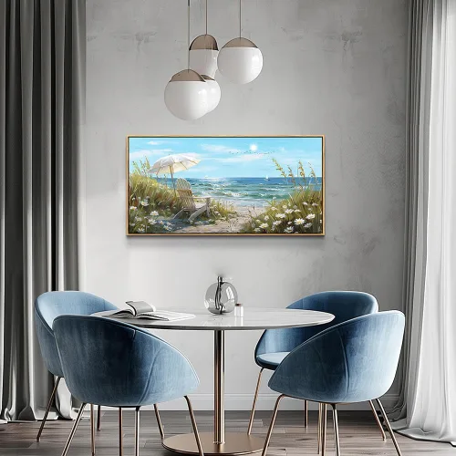 Vista 7 de ERQINHUA Gran decoración de pared para sala de estar, arte de pared en lienzo para restaurante, decoraciones para oficina, pinturas de mar azul