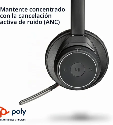 Vista 5 de Plantronics - Voyager Focus UC (Poly) - Auriculares Bluetooth de doble oreja (estéreo) con micrófono Boom - Compatible con USB-A con PC y/o Mac