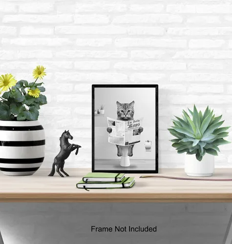 Vista 5 de Arte de pared de baño para amantes de los gatos, accesorios de baño para niños, mujeres y hombres, bonito arte de pared de gato, decoración de niña