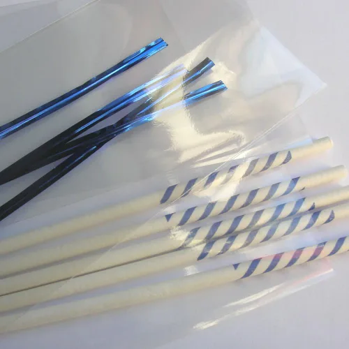 Vista 4 de 100 palitos de piruleta de 6 pulgadas + bolsas de 3 x 5 pulgadas + lazos plateados + 5 palitos transparentes gratis) para caramelos de piruleta Cake