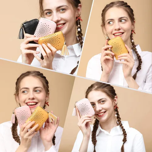 Vista 7 de APHISON RFID - Porta tarjeta de crédito con cremallera carteras pequeñas para mujer en cuero estilo girasol para mujer y niña caja de regalo 1927