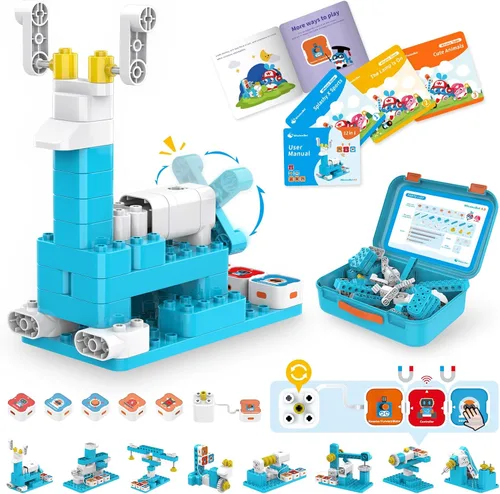 Vista 10 de WhalesBot Juguete de codificación A1 para niños, robot de bloques de construcción, divertido juguete STEM con controlador magnético y bloques