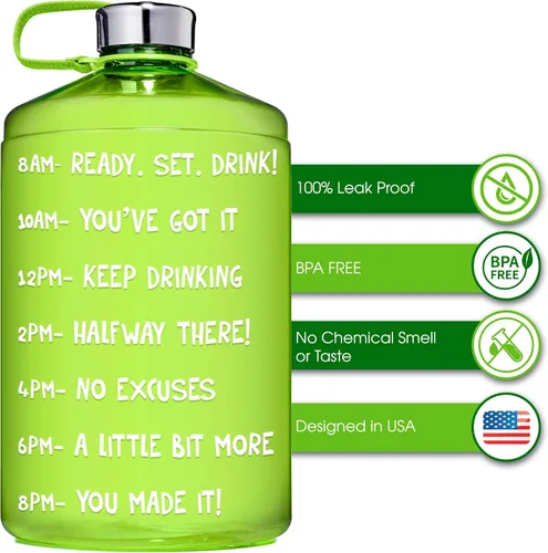 Vista 4 de HydroMATE - Botella de agua con frases motivadoras, de 64 onzas, con marcas de tiempo, sin BPA, botella reutilizable con asa, a prueba de fugas