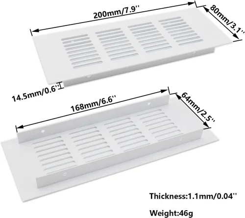 Vista 2 de 2 fundas para ventilación de aire, rejilla de ventilación de aleación de aluminio blanca rectangular, cubierta de rejilla de metal para armario