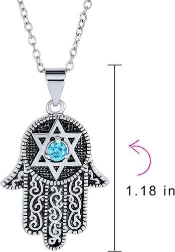 Vista 4 de Traditional Magen Judaica Hanukkah Star of David Necklace Cleat Black Blue CZ, 14K Gold Plated .925 Silver Pendant for Women & Teens