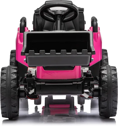 Vista 2 de Tractor de paseo 4 en 1 de 24 V con cargador frontal desmontable Rosa Blaze