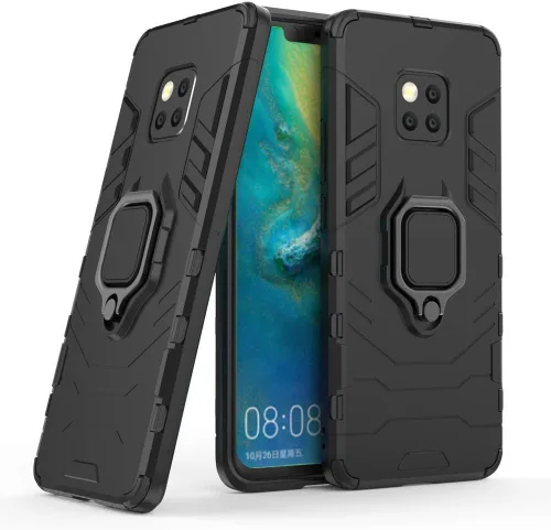 Vista 4 de Funda de teléfono para Huawei Mate 20 Pro con protector de pantalla de vidrio templado y soporte magnético para anillo con soporte, accesorios Negro