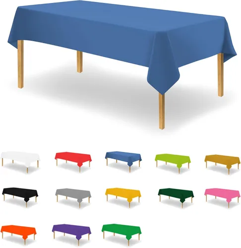 Vista 57 de Party Dimensions Mantel de plástico negro, paquete de 12 manteles rectangulares desechables de 54 x 108 pulgadas para mesas de 6 a 8 pies