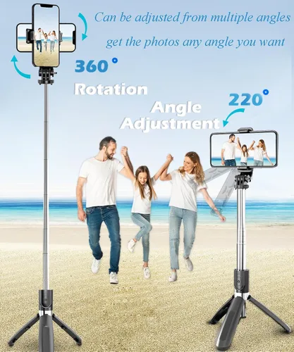 Vista 4 de Trípode para selfie stick extensible para teléfono con control remoto inalámbrico, portátil, ligero, para grabación de video, trípode de viaje