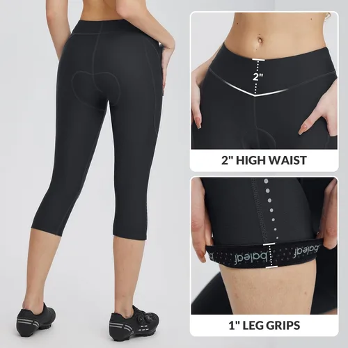 Vista 5 de BALEAF Pantalones de ciclismo para mujer, con acolchado de licra 34, pantalones cortos de ciclismo de cintura alta para ciclismo, Negro