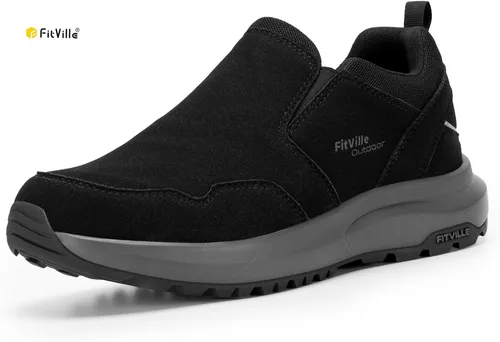 Vista 2 de FitVille Zapatos anchos de senderismo para hombre, zapatos de senderismo para caminar, tenis de senderismo con soporte de arco