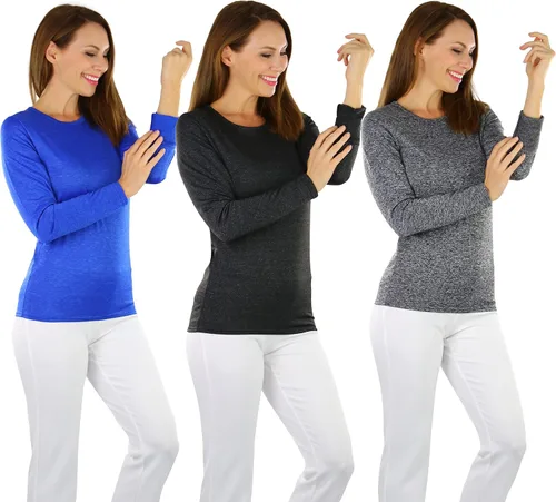 Vista 3 de ToBeInStyle Camiseta térmica de manga larga con forro polar y cuello redondo para mujer