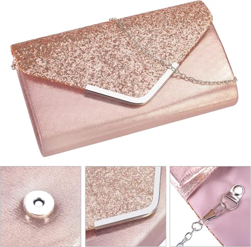 Vista 4 de DIGOGO Bolso de noche con solapa de lentejuelas en forma de sobre bolso cruzado de cadena para boda fiesta baile de graduación