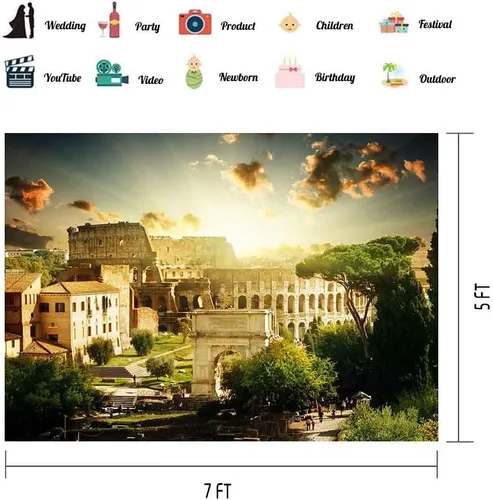 Vista 7 de Fondo de arquitectura italiana para fiesta temática italiana MEETSIOY 7x5ft Famoso Tema arquitectónico Italiano Fondo para fotografía Fiesta