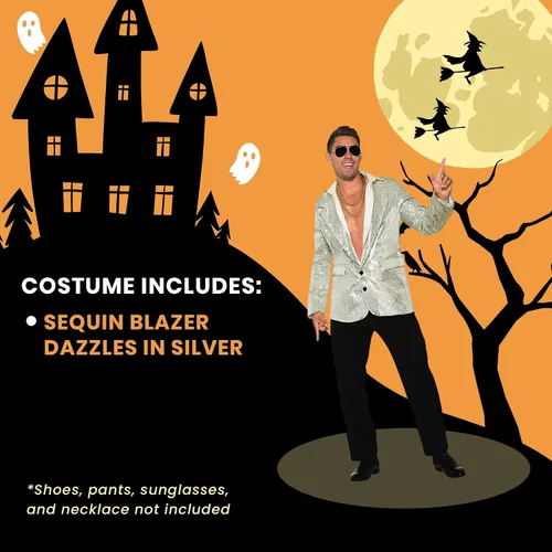 Vista 4 de Forum Novelties Blazer de lentejuelas disco para hombre, color plateado con bolsillos