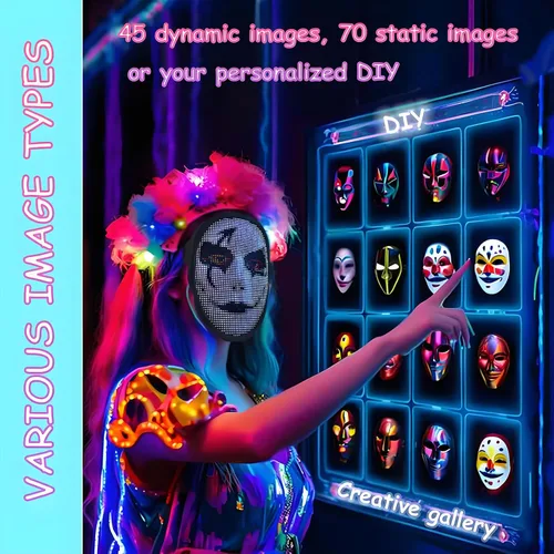 Vista 2 de JDBMAOYE Máscara LED con control de aplicación, máscara de Halloween 115 patrones + aplicación a patrones personalizados