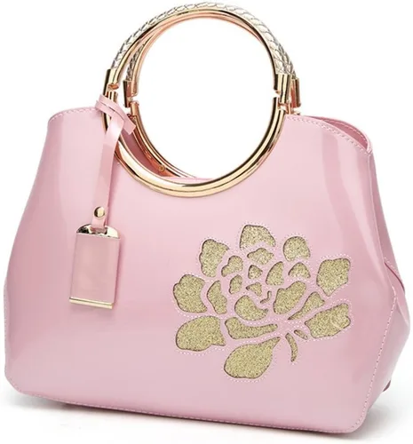 Vista 7 de Bolso de las mujeres, bolso del cuero de la charol, bolso elegante del bordado de la flor del bolso de la manija superior