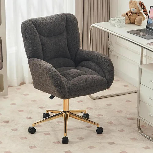 Vista 18 de FOXHUNTER Silla de tocador con respaldo ergonómico y ruedas, silla giratoria de 360°, silla de oficina en casa de altura ajustable para sala de Negro
