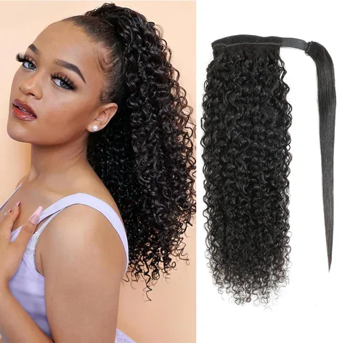Vista 10 de Extensión de cola de caballo de cabello humano, onda de agua, pasta mágica, ondulado, natural, cola de caballo rizada 100% real, cabello Remy ondas