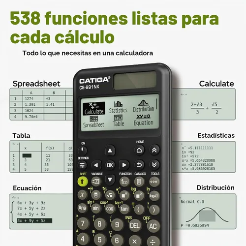 Vista 3 de CATIGA Calculadora científica negra con pantalla HD estilo libro de texto, calculadoras científicas solares y de batería para estudiantes Negro