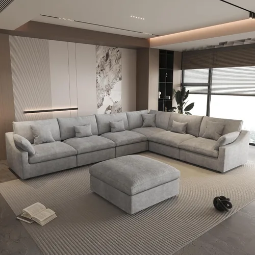 Vista 34 de WJShome Sofá Seccional Cloud Couch de 83 pulgadas para sala de estar, sofá seccional modular relleno de plumón, sofás en forma de L con otomana