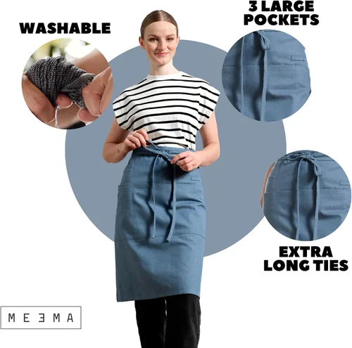 Vista 5 de MEEMA Bistro Medio Delantal para Hombre y Mujer Medio Delantal para Mujer con Bolsillos Delantales Para Meseros Delantales de camarera