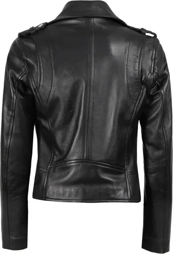 Vista 4 de Chaqueta de cuero para mujer Bomber motocicleta Biker Real piel de cordero chaqueta para mujer Negro
