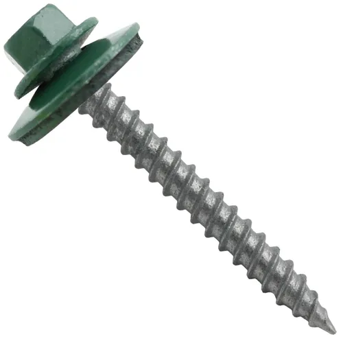 Vista 18 de 12 tornillos para techos de metal gris ABC de 1-1/2 pulgadas, cabezal de arandela hexagonal, arranque automático/roscado, arandela EPDM. 1 bolsa