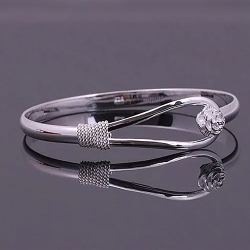 Vista 3 de Pulseras de plata de ley 925, pulseras de moda vintage para parejas, diseño ondulado, pulseras de fiesta