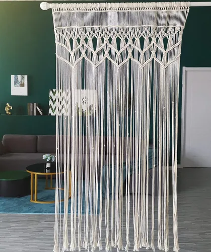 Vista 9 de Homesunshine Tapiz de macramé para colgar en la pared, divisor de habitación, cortinas de macramé, cortinas de ventana, cortinas de puerta, telón