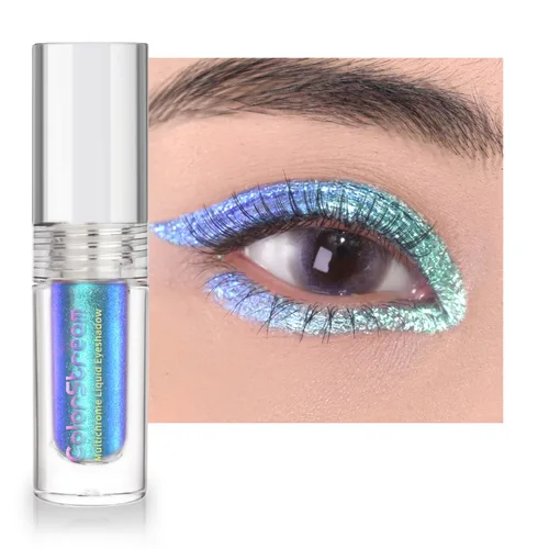 Vista 27 de CHARMACY Sombra de ojos líquida duocroma, aspecto metálico, juego de sombras de ojos con purpurina de larga duración, pigmentos metálicos, secado