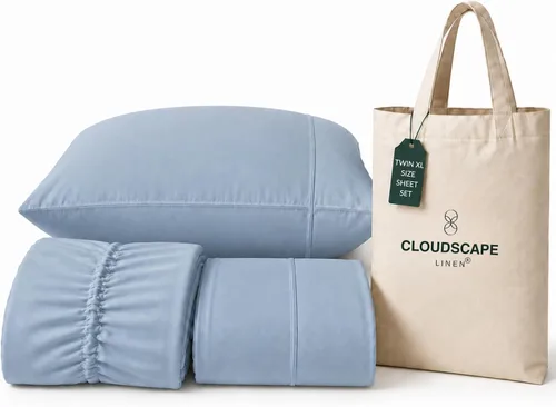 Vista 30 de CLOUDSCAPE LINEN 400TC 100% Egyptian Cotton Luxury Twin Bed Sheets - White