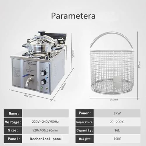 Vista 6 de Freidora comercial de 3000 W, freidora eléctrica de aire a presión de acero inoxidable, control de temperatura de 122.0-392.0 °F, ideal para cocina