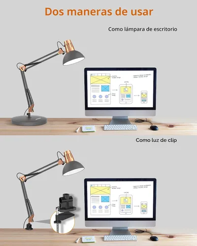 Vista 4 de LEPOWER Lámpara de escritorio de metal, ajustable de cuello de ganso lámpara de mesa de arquitecto con interruptor de encendido/apagado, lámpara