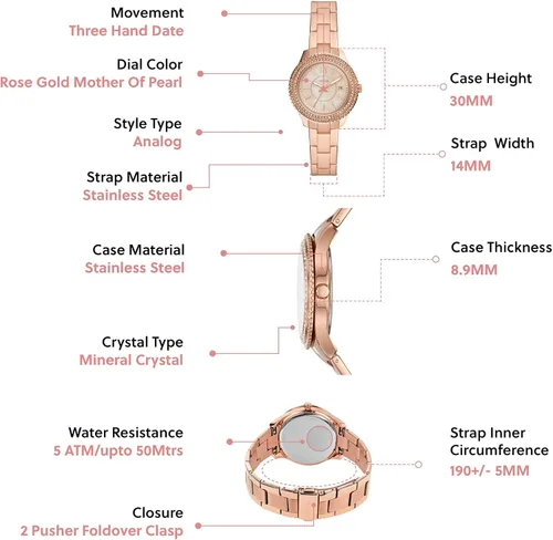 Vista 5 de Fossil Stella Mini reloj de cuarzo multifunción de acero inoxidable acentuado con cristal para mujer Stella ES5136 - Reloj de vestir de acero