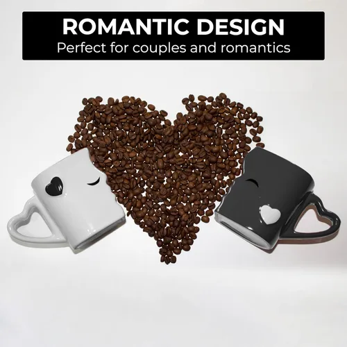 Vista 5 de MIAMIO - Juego de tazas de café/taza de besos para parejas de novia, de cerámica, con caja de regalo para bodas/cumpleaños/aniversario (negro)