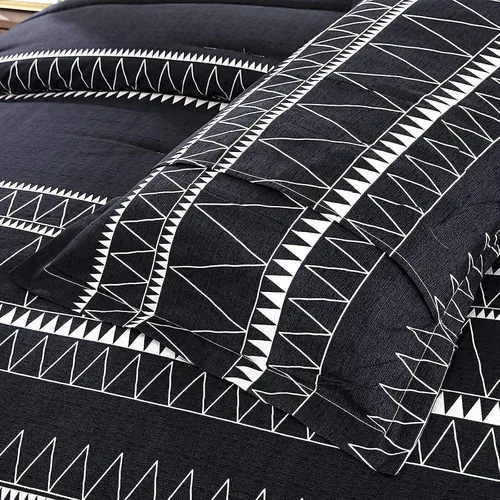 Vista 8 de WONGS BEDDING Juego de edredón negro tamaño matrimonial, edredón reversible bohemio a rayas de plumón alternativo para cama matrimonial, 3 piezas