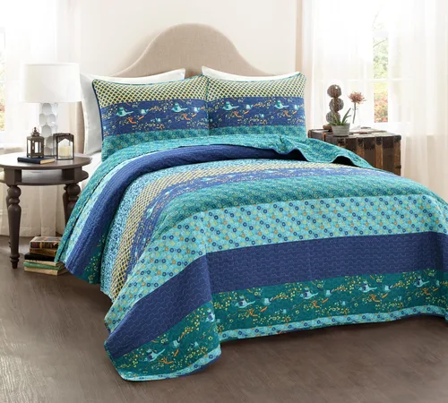 Vista 8 de Lush Decor Royal Empire - Juego de edredón reversible de algodón, juego de ropa de cama de 3 piezas a rayas, patrones bohemios llamativos