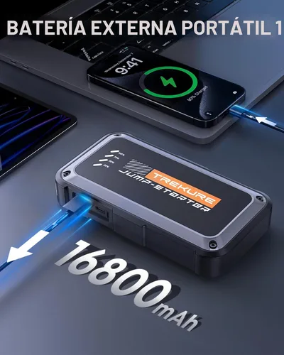 Vista 3 de TREKURE Arrancador portátil de batería de automóvil 4000A 16800mAh Caja de arranque, arrancador de batería de automóvil portátil con cables