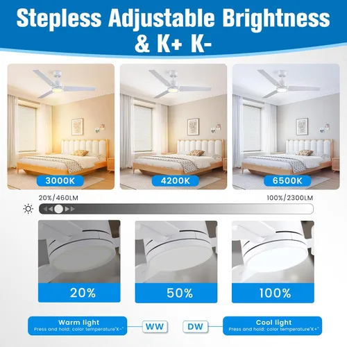 Vista 2 de Newday Ventiladores de techo de 48 pulgadas con control remoto de luces para dormitorio, sala de estar, cocina, oficina, interiores o exteriores