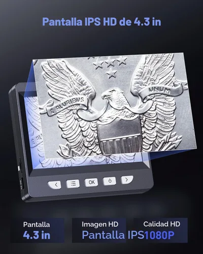Vista 2 de AOPICK Microscopio digital, microscopio de monedas con brillo ajustable de luz, pantalla LCD HD de 4.3 pulgadas, zoom 1000X, vista de PC, compatible