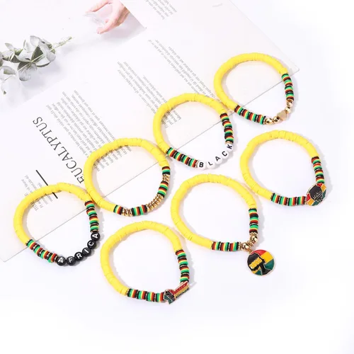 Vista 7 de Juego de pulseras de playa para mujer Pulseras de amistad con arco iris apilables, pulseras de arcilla Heishi, pulseras elásticas hechas a mano