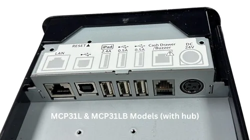 Vista 5 de Star Micronics mC-Print3 - Impresora térmica POS Ethernet (LAN) / USB / Lightning de 3 pulgadas con CloudPRNT, hub periférico, cortador y fuente