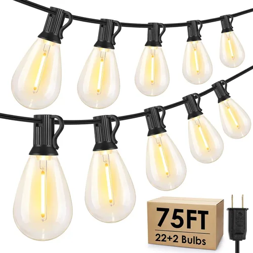 Vista 8 de Larkvue Tira de luces LED S11 de 75 pies para exteriores, luz regulable para patio, con 22+2 bombillas Edison de 2700 K impermeables, inastillables